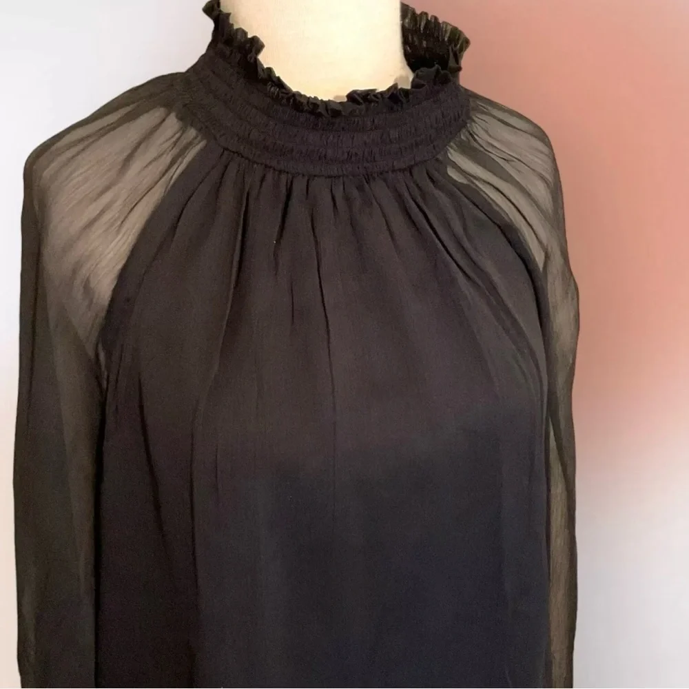 NWT Joie Limited Edition Semi Sheer Black Long Sleeve Smocked Top Womens Sz XL